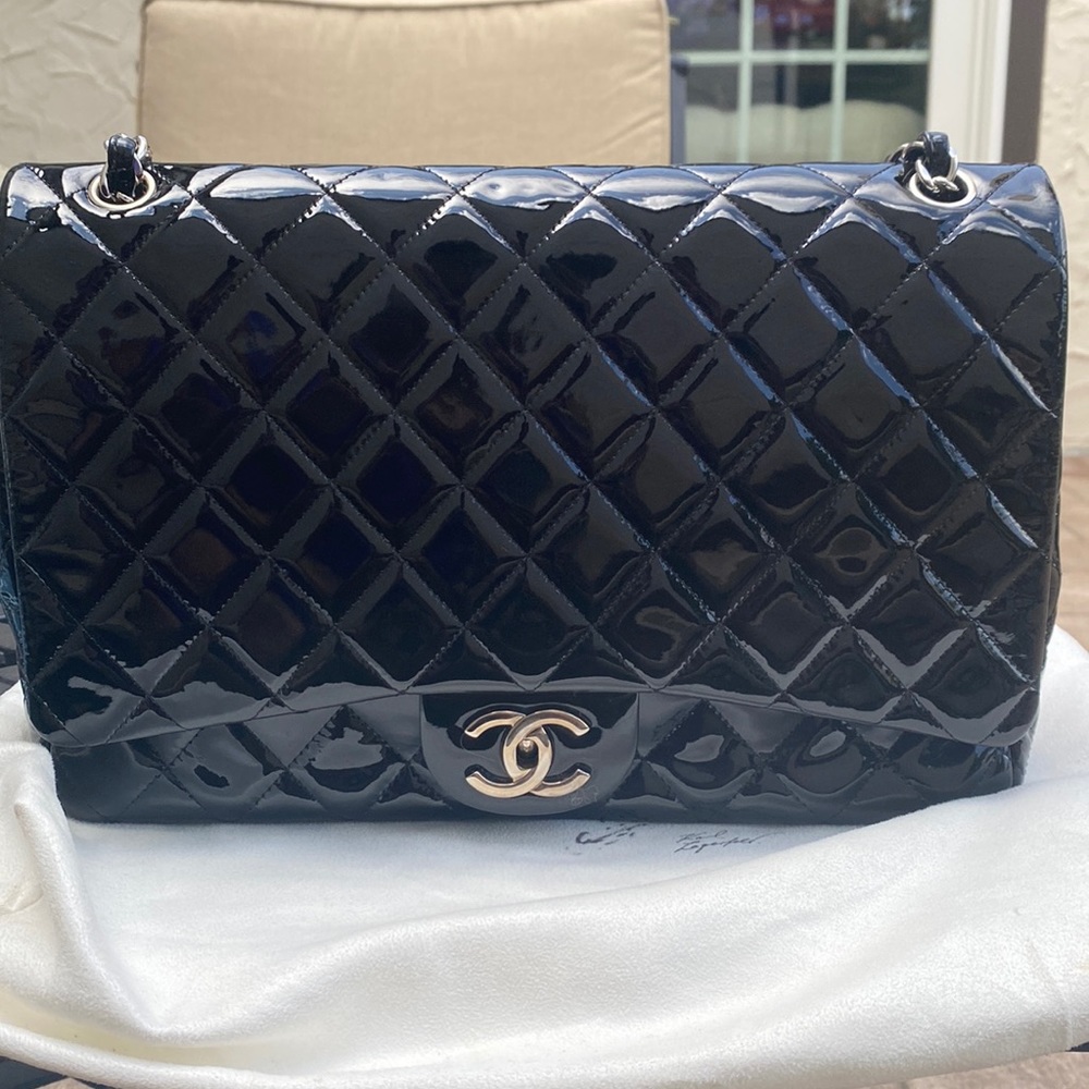 Chanel patent jumbo maxi double flap handbag